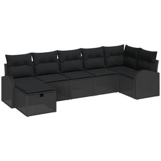 vidaXL Sofa Set with Cushion with Storage 7 pcs Black Poly Rattan vidaXL