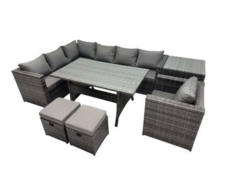 Fimous Outdoor PE Rattan Sofa Set with with Chair 2 Small Stool Side Table in Dark Grey