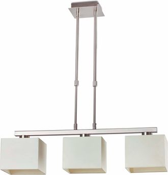 Netlighting Thana 3 Light Ceiling Pendant Bar White Satin Nickel with White Shades E27