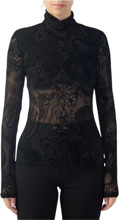 Just Cavalli Top de Tul Floral de Cuello Alto - Tops - Mujer - Negro - L