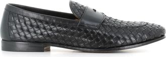 Henderson Geweven loafer met kalfsleren band - Heren - Loafers - Zwart - 42 1/2 EU - Leer - Schoenen