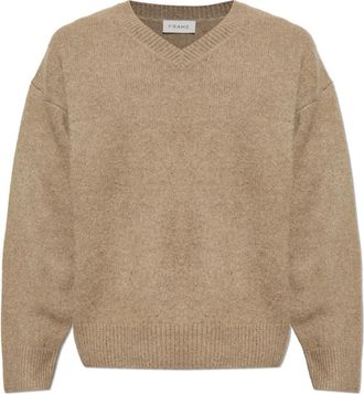 Frame Denim Geborstelde Kasjmier V-hals Trui - Heren - Cashmere truien - Bruin - L - Kasjmier - Truien & Vesten