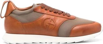 Giorgio Armani Elegante Grijze Leren Sneakers - Heren - Sneakers - Bruin - 45 EU - Leer - Schoenen