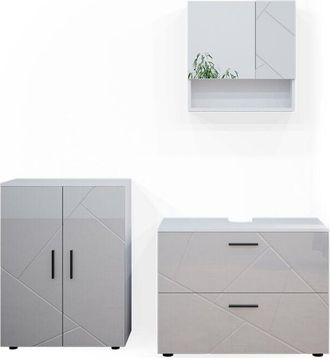 Vicco Conjunto De Muebles De Ba&ntilde;o Irma, Blanco Alto Brillo, 3 Piezas, Con Mueble Bajo 80 Cm