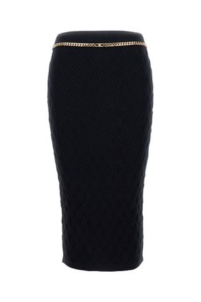 Elisabetta Franchi Fitted Midi Skirt With Textured Pattern And Gold Chain Detail
