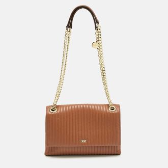 DKNY Dkny Brown Quilted Leather Gansevoort Flap Shoulder Bag