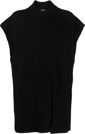 Rus AME Gebreide Vest met Split aan de Voorkant - Dames - Tops zonder mouwen - Blauw - S - Wol - Tops