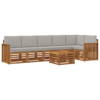 vidaXL Conjunto De Sof&aacute; Seccional Con Coj&iacute;n 7 Pcs Gris Natural Y Claro Vidaxl