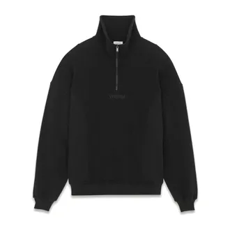 Saint Laurent Zip-throughs, male, Black, Size: M Embroidered Logo Cotton Sweatshirt