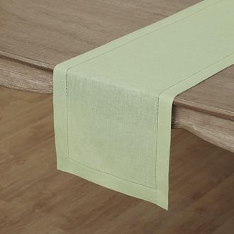 Solino Home Linen Table Runner for Dining Table, Holiday and Everyday Table Decor - Classic Hemstitch in Sage Green at Nordstrom, Size Medium