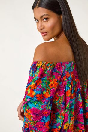 Roman Floral Print Bardot Top