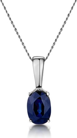 The Diamond Store Sapphire 7 x 5mm 18K White Gold Pendant Necklace
