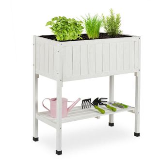 Relaxdays Fioriera Rialzata in Legno di Abete, h x l x p: 80 x 74 x 38 cm, Aiuola Alta per Giardino, Balcone, Bianco - Relaxdays