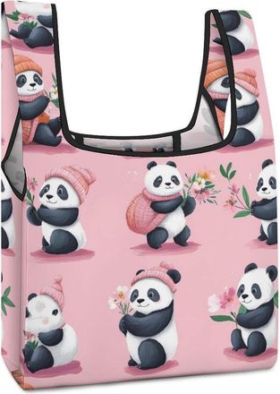 Generic Panda Print Shopping Bag Reusable Grocery Tote Bag Foldable Handbag for Travel Picnic
