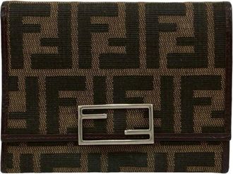 Fendi Black Brown Canvas Leather Wallet (Tri-Fold) (Pre-Owned)