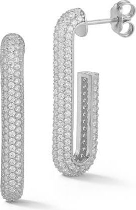 Glaze Jewelry Pav&eacute; Cubic Zirconia Long Hoop Earrings in Silver at Nordstrom Rack
