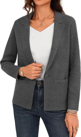Grace Karin Womens Long Sleeve Blazers, Elegant Lapel V Neck Wedding Guest Cardigans, Casual Buttons Work Office Wear with Pockets CL081-03/Grey S