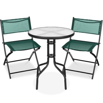 Best Choice Products 3-Piece Patio Bistro Dining Furniture Set w/ Round Textured Glass Tabletop, Folding Chairs