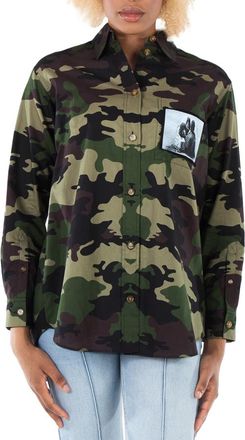 Burberry Ladies Mangrove Green Csilla Camo Print Cotton Shirt, Brand Size 2 (US Size 0)