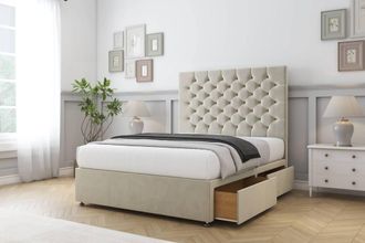 Sloomy Mayfair Plush Divan Set 2 Drawers-26 Headboard in Cream | Size: Single