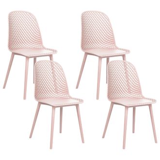 Beliani Beliani - Conjunto De 4 Sillas Moderno De Comedor Minimalista Asiento Sint&eacute;tico Rosa Patas Dise&ntilde;o Abierto Red Respaldo Emory
