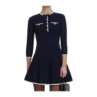 Self Portrait Knitted Dresses, female, Blue, Size: XS Pointelle Knit Mini Dress