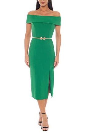 Marina Rossini Off the Shoulder Scuba Knit Midi Dress in Green at Nordstrom Rack, Size Medium