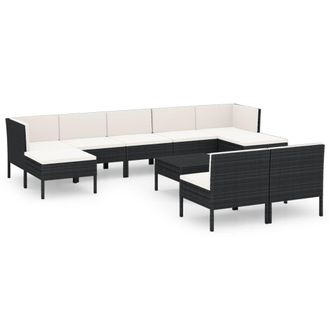 vidaXL 10 Pcs Garden Lounge Set Con Vime Pe Negro