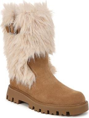 Franco Sarto Brina Moto Bootie in Taupe Faux Fur at Nordstrom Rack, Size 5.5