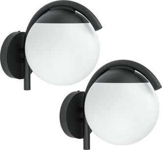 Loops 2 PACK IP44 Outdoor Wall Light Black & Diffused Shade 1x 28W E27 Porch Lamp