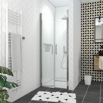 Aurlane Pack Mampara De Ducha 80x200 Cm + Plato De Ducha Alicatado 80x120 Cut-off