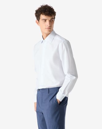 Corneliani White cotton shirt with light Blue micro stripes