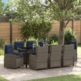vidaXL Garden Dining Set 9 pcs Grey Poly rattan vidaXL