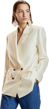 Cynthia Rowley Silk Wool Double Breasted Blazer in White at Nordstrom, Size X-Small