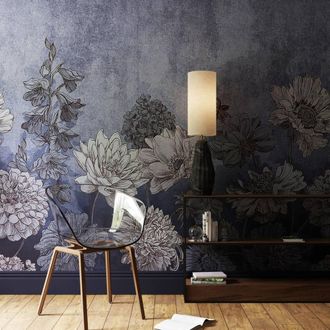 Superfresco Easy Muted Floral Navy Print To Order 3m x 2.8m Mural