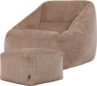 Icon Brand Puf sill&oacute;n con reposapi&eacute;s cuadrado en pana marr&oacute;n moca