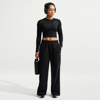Nike Womens One Therma-FIT Mid-Rise Wide-Leg Pants in Black | IX7289-010