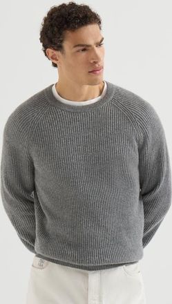 Brunello Cucinelli Cashmere English rib sweater with raglan sleeves in Dark Grey at Nordstrom, Size 58