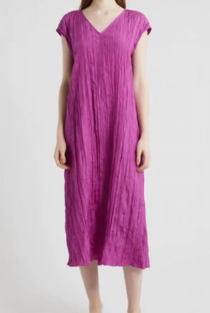 Eileen Fisher Cap Sleeve Silk Maxi Dress In Grape