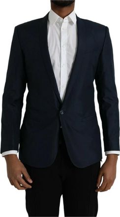 Dolce & Gabbana Blauwe Slim Fit Blazer E&eacute;n Knoop - Heren - Blazers - Blauw - L - Wol - Jassen