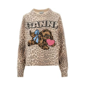 Ganni Dames, Truien, Beige, Maat: XS Wol