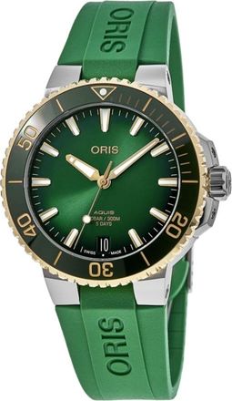 Oris Aquis Date Gold & Steel Green Dial Mens Watch