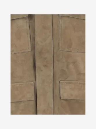 Yves Salomon Mens Suede Jacket With Classic Collar Beige