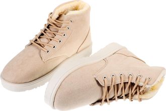 Frcolor Womens Lace-Up Ankle Snow Boots, Non-Skid Winter Warm Cotton Short Boots for Outdoor, Female Student Flat Snow Shoes in Light Beige Size 38