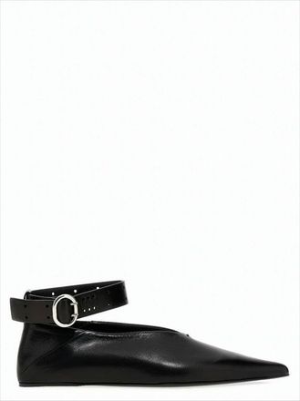 Jil Sander Pointed-Toe Leather Loafer With Ankle Strap