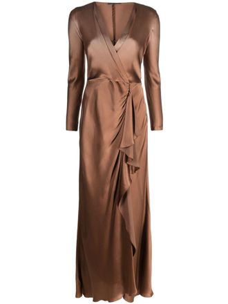 Alberta Ferretti draped wrap-effect satin maxi dress - Brown