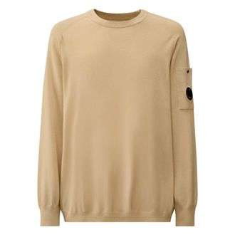 C.P. Company Round-neck Knitwear, male, Beige, Size: XL Cotton Crepe Crewneck Lens Sweater 3