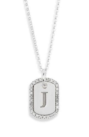 Meshmerise Diamond Initial Dog Tag Pendant Necklace in White-J at Nordstrom Rack