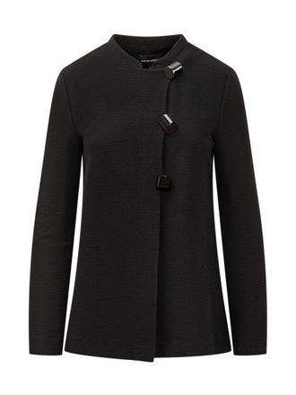 Emporio Armani Black Textured Band Collar Blazer