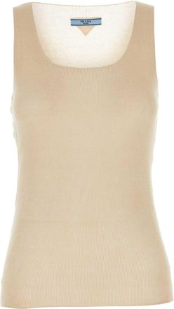 Prada Womens Sand Cotton Tank Top - Ivory - Size EU 34 (Womens)